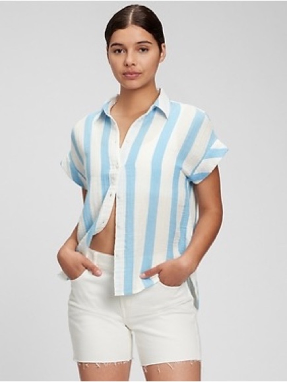 Gap crinkle gauze button front shirt blue and white stripe button up sz XS